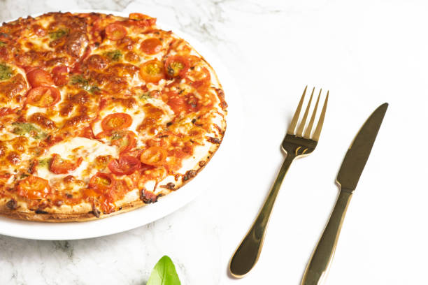 istock Vegetarian pizza on marble background 2181805491