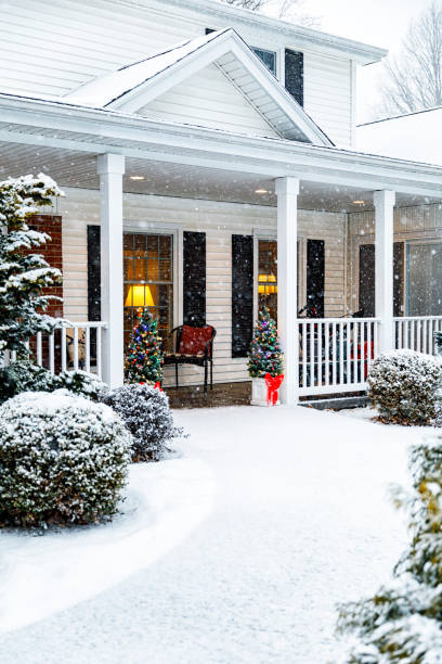 istock Blizzard Snow Falling on Bright Outdoor Christmas Trees 2181807644