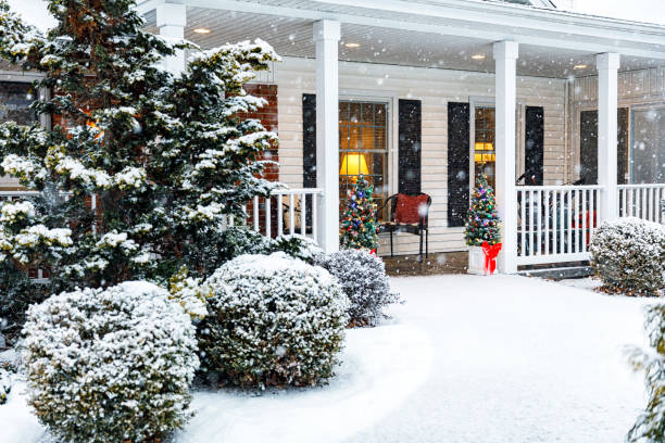 istock Bright Outdoor Christmas Trees and Blizzard Snow 2181807687