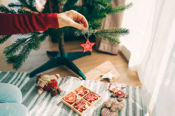 istock Red star ornament ready to be hung on Christmas tree 2181811260