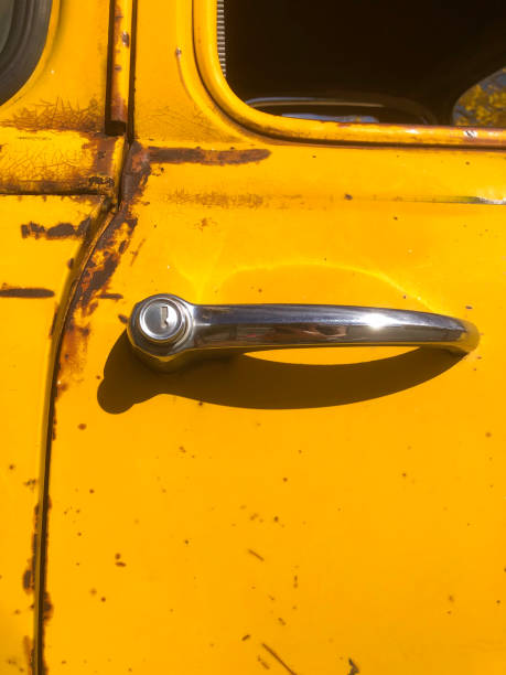Vintage Yellow Truck Door (Close-Up)