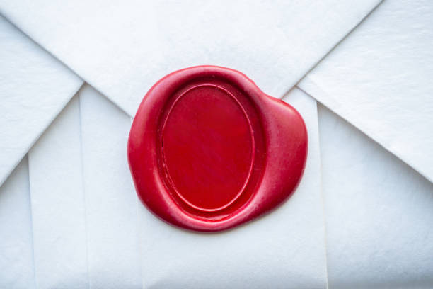 istock Wax seal stamp on white paper wrap packaging parcel box 2181814185