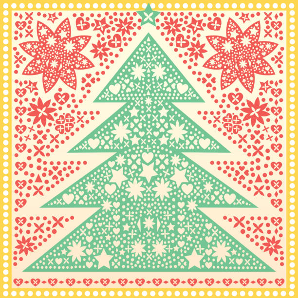 Cute Christmas tree cutout style. Celebration banner or poster. Christmas card invitation. Christmas tree stylized art. Vector illustration.