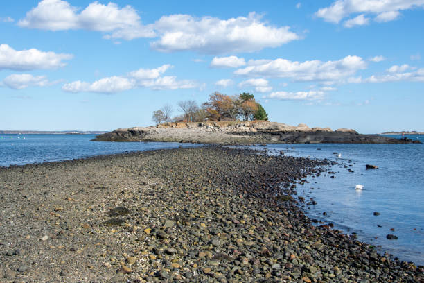 Gerry Island in Marblehead, MA with low tide approaching