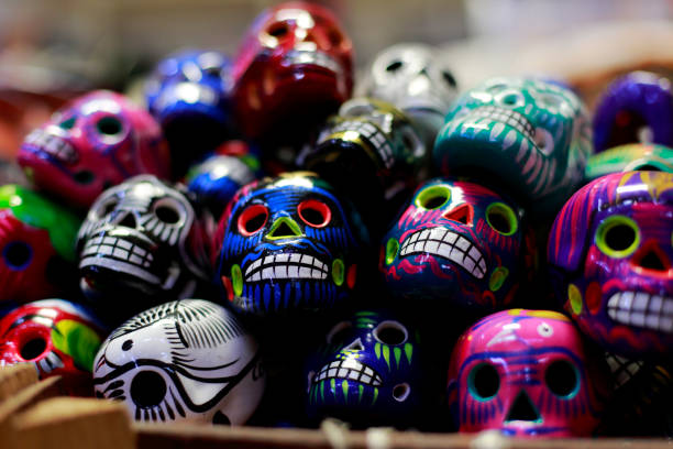 Day of the dead decorated skulls