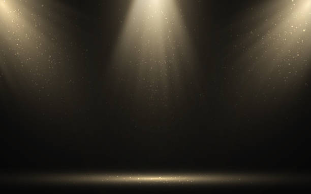 istock Spotlight background. Stage with gold lights. Award ceremony template. Golden spotlights with flying particles. Winner podium concept. Elegant anniversary design. Vector illustration 2181824778
