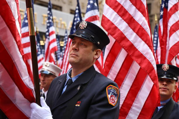 Members of the FDNY Color Guard march in the St. Patrick's Day Parade on Fifth Avenue in New York, N.Y., Saturday, March 16, 2024. The St. Patrick's Day Parade, one of New York's oldest and grandest traditions, is being held for the 263rd time along Fifth Avenue. (Photo: Gordon Donovan)