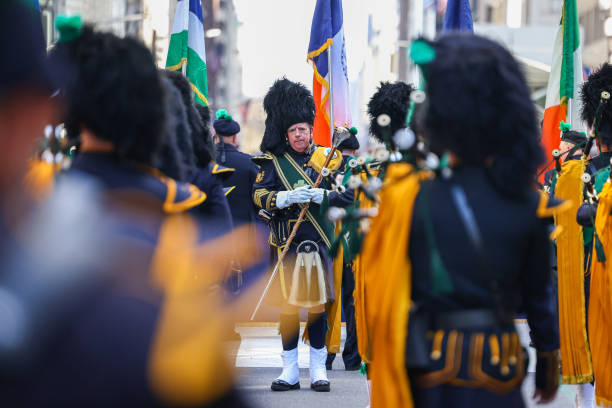 The New York City Police Department Emerald Society Band march in the St. Patrick's Day Parade on Fifth Avenue in New York, N.Y., Saturday, March 16, 2024. The St. Patrick's Day Parade, one of New York's oldest and grandest traditions, is being held for the 263rd time along Fifth Avenue. (Photo: Gordon Donovan)