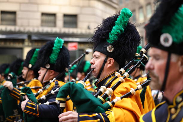 The New York City Police Department Emerald Society Band march in the St. Patrick's Day Parade on Fifth Avenue in New York, N.Y., Saturday, March 16, 2024. The St. Patrick's Day Parade, one of New York's oldest and grandest traditions, is being held for the 263rd time along Fifth Avenue. (Photo: Gordon Donovan)