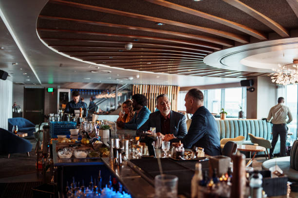 Patrons at the bar of an upscale restaurant