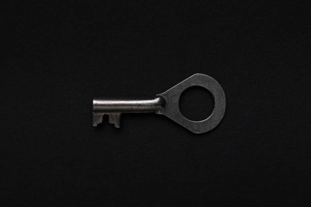 istock Vintage Metal Key on Minimalist Black Background for Security and Design Concepts 2181837376
