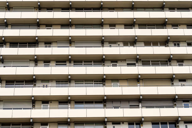 Renovated colourful multistorey residential building with apartments for middle class population in Chemnitz, East Germany.