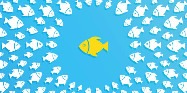 istock Leadership Concepts with Fishes on Blue Background. 2181852234