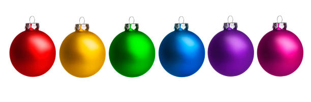 Colourful Christmas baubles isolated on a white background