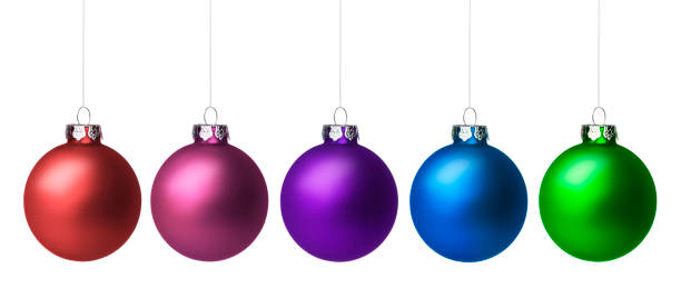 istock Colourful Christmas baubles isolated on a white background 2181854678