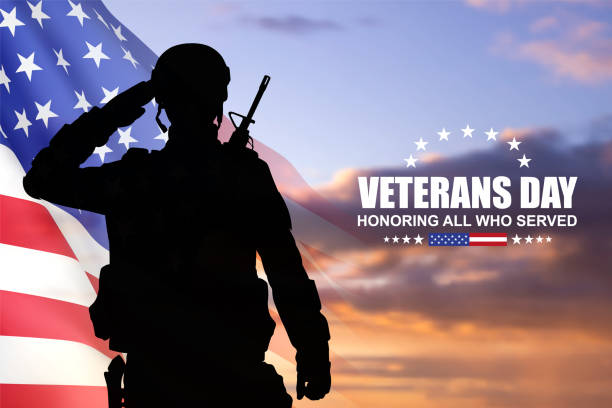 istock Silhouette of soldier with USA flag 2181855346