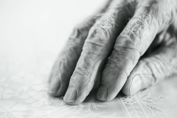 wrinkled man hand close up view
