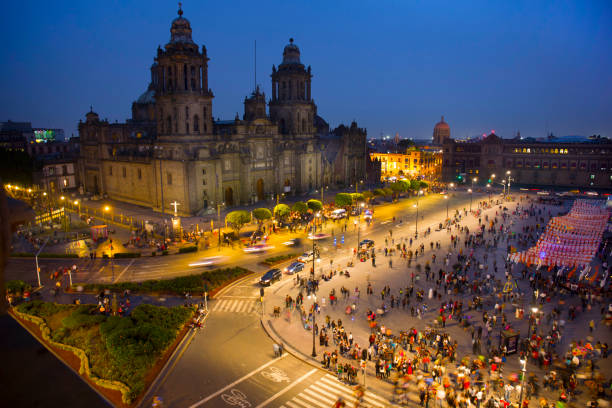 Mexico City, Zocalo square with Cathedral.