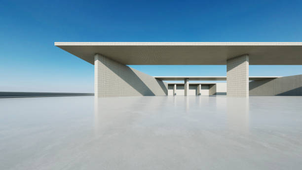 istock 3d render of abstract modern concrete white architecture with empty cement floor, minimal exterior, car presentation background 2181857442