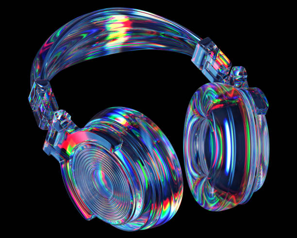 istock The colorful acrylic headphones on black background with light dispersion effect. 3d render 2181859067