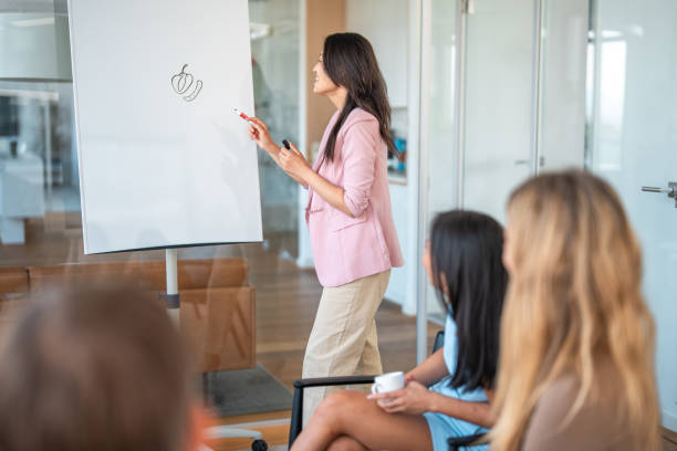 istock Asian Businesswoman Leads Team Building Drawing Activity 2181859699