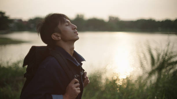 istock Man traveling at nature. 2181861949