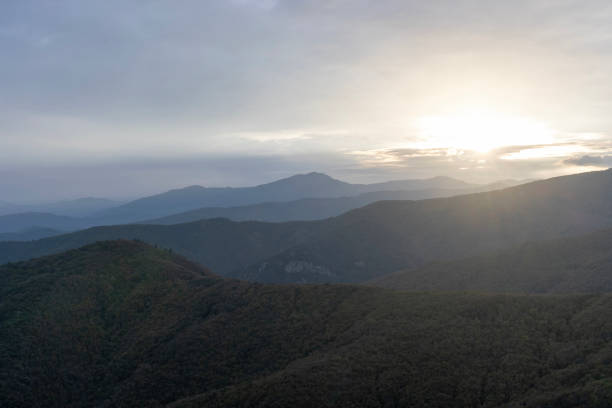 Aerial view of mountains and storm clouds, Liguria