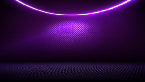 istock Studio interior with carbon fiber texture. Modern carbon fiber textured pink purple black interior with light. Background for mounting, product placement. Vector mockup, background, template 2181863979