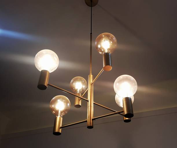 istock Six light bulbs set in a gold iron frame. Decorative or interior lights to beautify the room. 2181865281