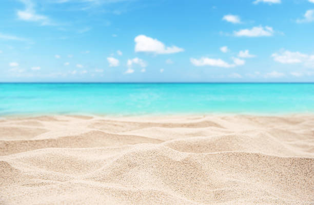 istock Empty tropical sand beach with turquoise sea and sunny blue sky background 2181865319