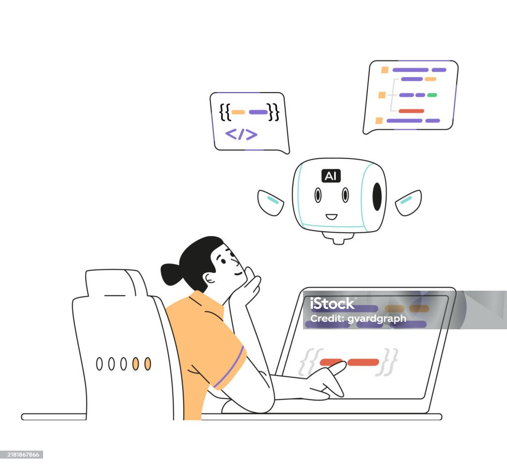Man Programmer Interacting With Artificial Intelligence For Code ...
