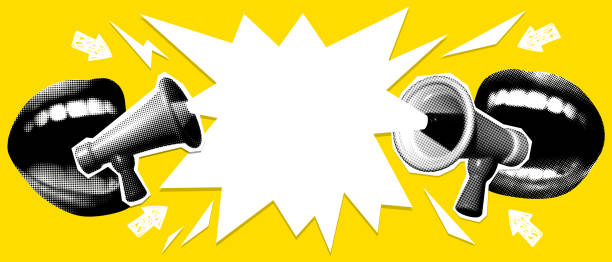 istock Modern collage banner with screaming mouth, loudspeaker and speech bubble 2181869228