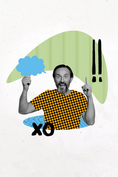 istock Composite trend artwork sketch image photo collage of middle age man hand hold speech mind cloud gesture finger point up attention 2181880558