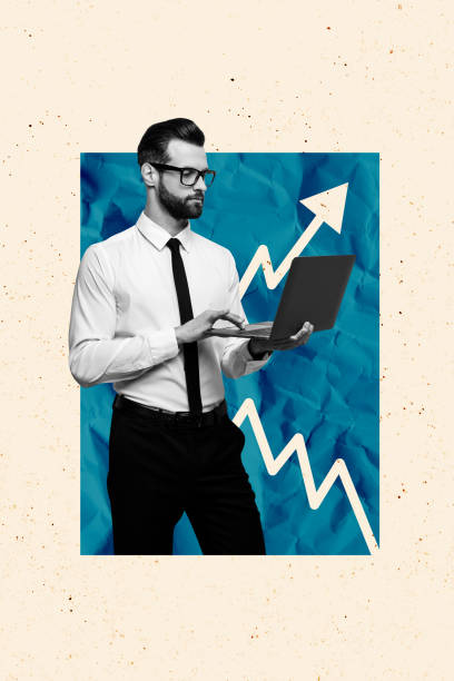 istock Vertical poster collage young businessman entrepreneur laptop browsing pc improvement clerk office worker project manager 2181880940