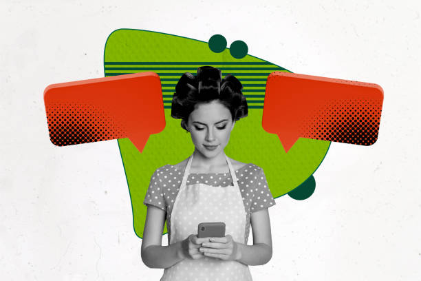 istock Creative picture collage young woman textbox reply message internet communication smartphone cite messenger app housewife worker 2181882114