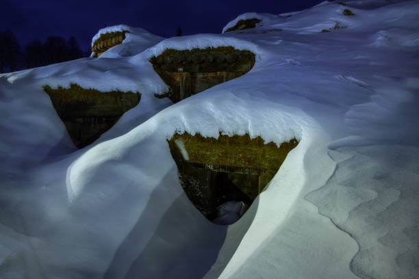 beautiful Slovak unspoilt nature, a wonderful destination for vacation and relaxation , snowy old potato cellar at night with stars in Liptovska Teplicka