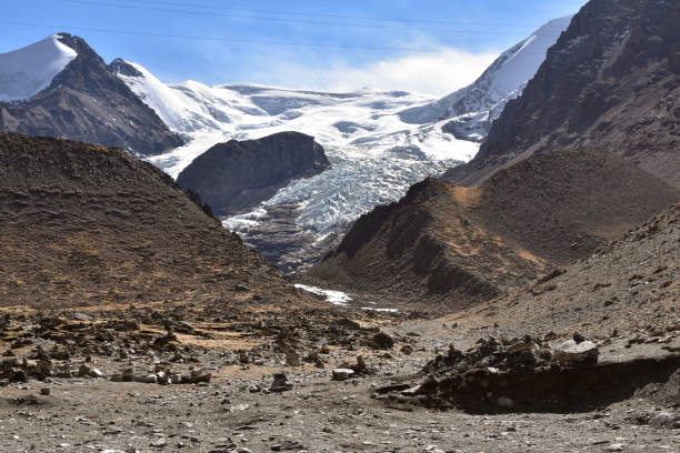 A Glacier Between Two Mountains in Tibet