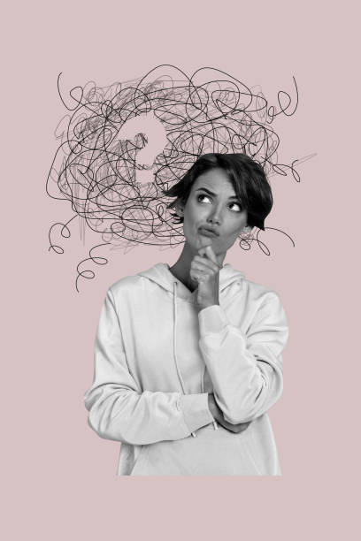 istock Vertical photo collage of minded girl think solution question mark hesitation brainstorm decision scribble isolated on painted background 2181883985