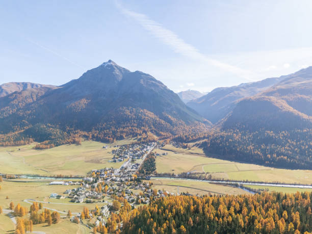 Swiss mountain village of Stierva at Albula Valley on a sunny autumn day. Photo taken November 15th, 2024, Stierva, Switzerland.