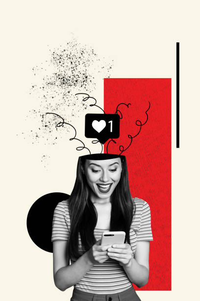 istock Vertical composite artwork collage image picture of girl use phone like notification head isolated on creative background 2181889059