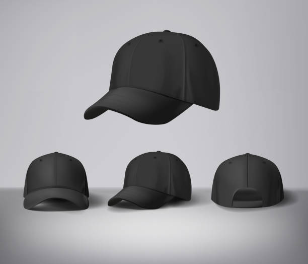 istock Black baseball caps mock up with logo in gray background, front sides. For branding and advertising. 2181890443