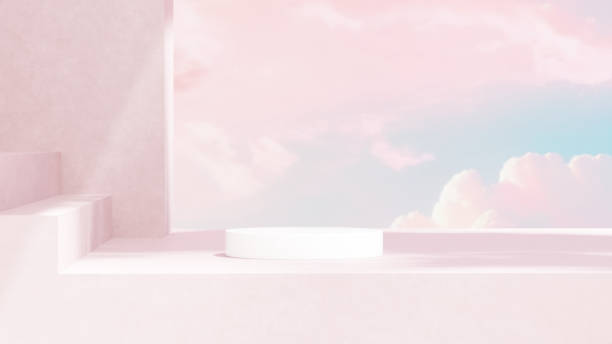 istock Background featuring an empty product display mockup with a pink backdrop and abstract geometric platforms designed for showcasing merchandise in landscape orientation. 2181890899