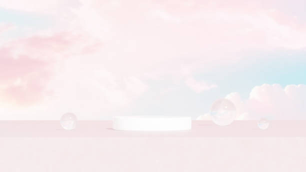istock Background featuring an empty product display mockup with a pink backdrop and abstract geometric platforms designed for showcasing merchandise in landscape orientation. 2181890911
