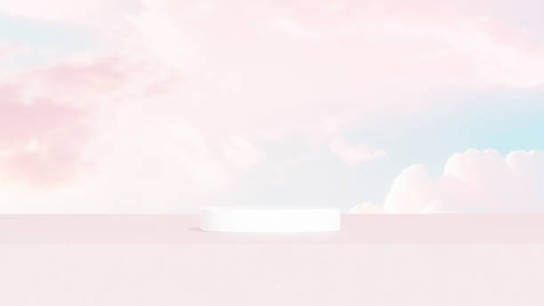 istock Background featuring an empty product display mockup with a pink backdrop and abstract geometric platforms designed for showcasing merchandise in landscape orientation. 2181890915