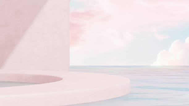 istock Background featuring an empty product display mockup with a pink backdrop and abstract geometric platforms designed for showcasing merchandise in landscape orientation. 2181890928