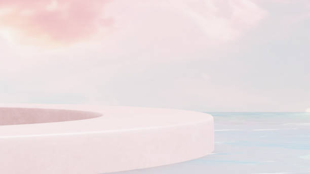 istock Background featuring an empty product display mockup with a pink backdrop and abstract geometric platforms designed for showcasing merchandise in landscape orientation. 2181890929