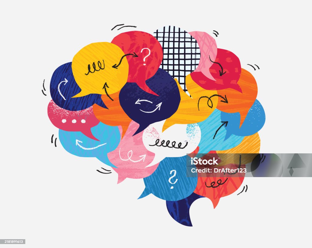 Speech Bubbles Forming Brain Communication Concept - Royalty-free Hersenen vectorkunst Speech Bubbles Forming Brain Communication Concept - Royalty-free Hersenen vectorkunst