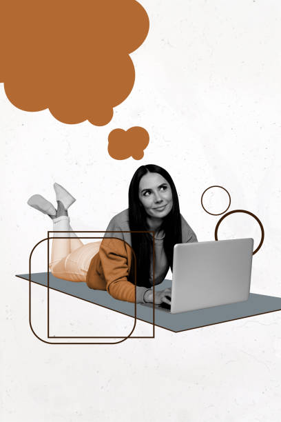 istock Composite trend artwork sketch image photo collage of young lady work laptop creative dream imagination idea brainstorming inspiration 2181893092