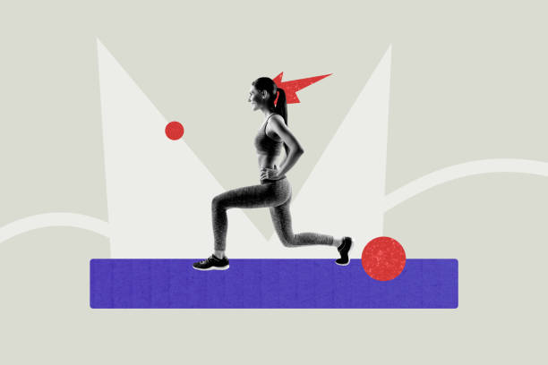 istock Creative collage image young fit sportswoman training step warmup exercise gym bodycare healthy practice drawing background 2181893097