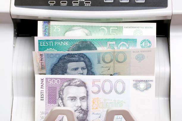 istock Estonian kroon in the counting machine 2181894221